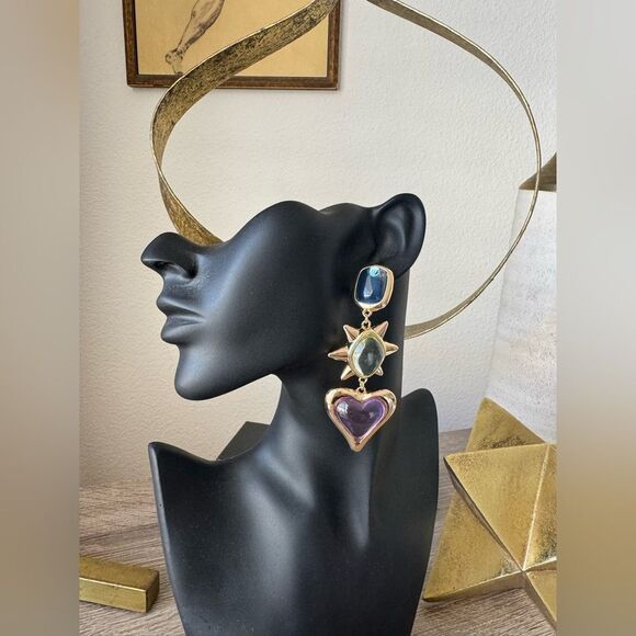 Purple Statement Earrings N909 - Picture 4 of 4